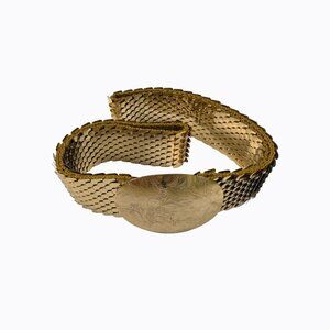 Vintage Metallic Gold Fish Scale Belt Lg-1X Slinky Stretch Oval Buckle 70s Disco